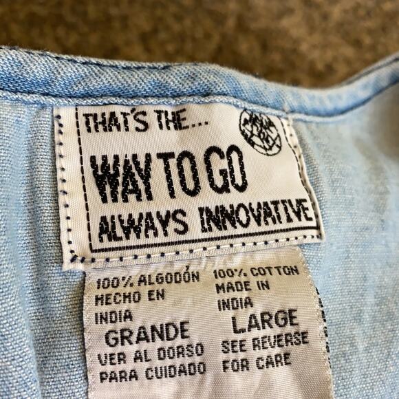 Vintage 90’s Chambray Blue Embroidered Dress Sz L - Picture 5 of 5